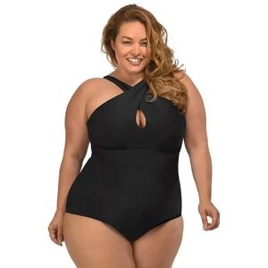 LYSA Women's‎ Plus Size 1X Black Halter UPF 50+ One Piece Swimsuit